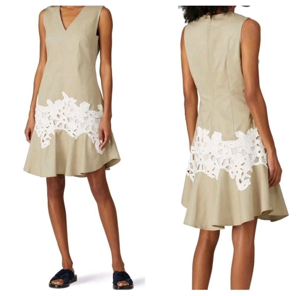Derek Lam Collective Khaki Lace V-Neck Dress